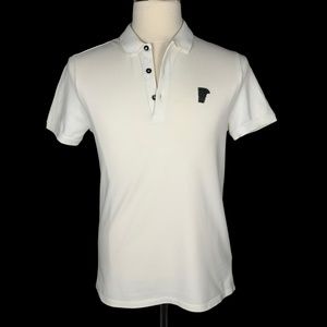WHITE VERSACE POLO SHIRT  WITH HALF MEDUSA HEAD EMBROIDERED.